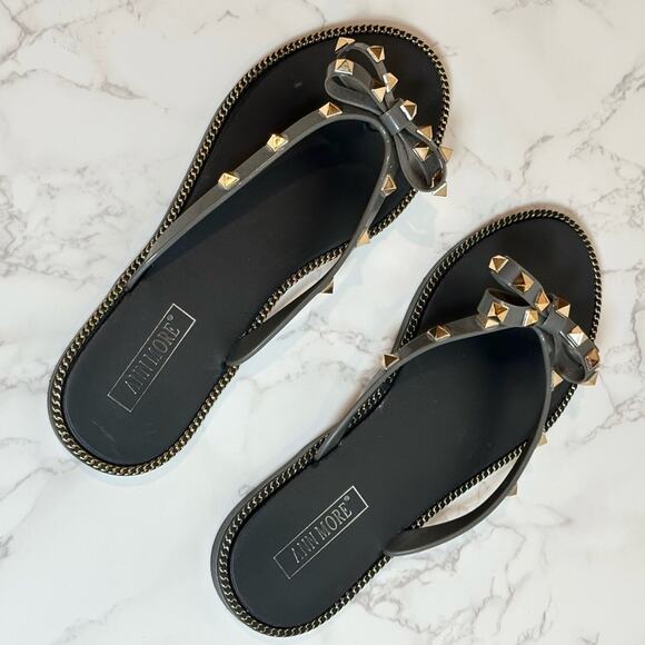 Ann More Grey JELLY SANDALS BOW TRIM DECORATION THONG SANDAL SZ 10 $28 - Picture 6 of 11